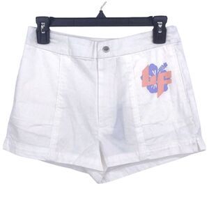 LF The Brand Womens Small Shorts White Purple Logo Zipper Short Pockets Ladies
